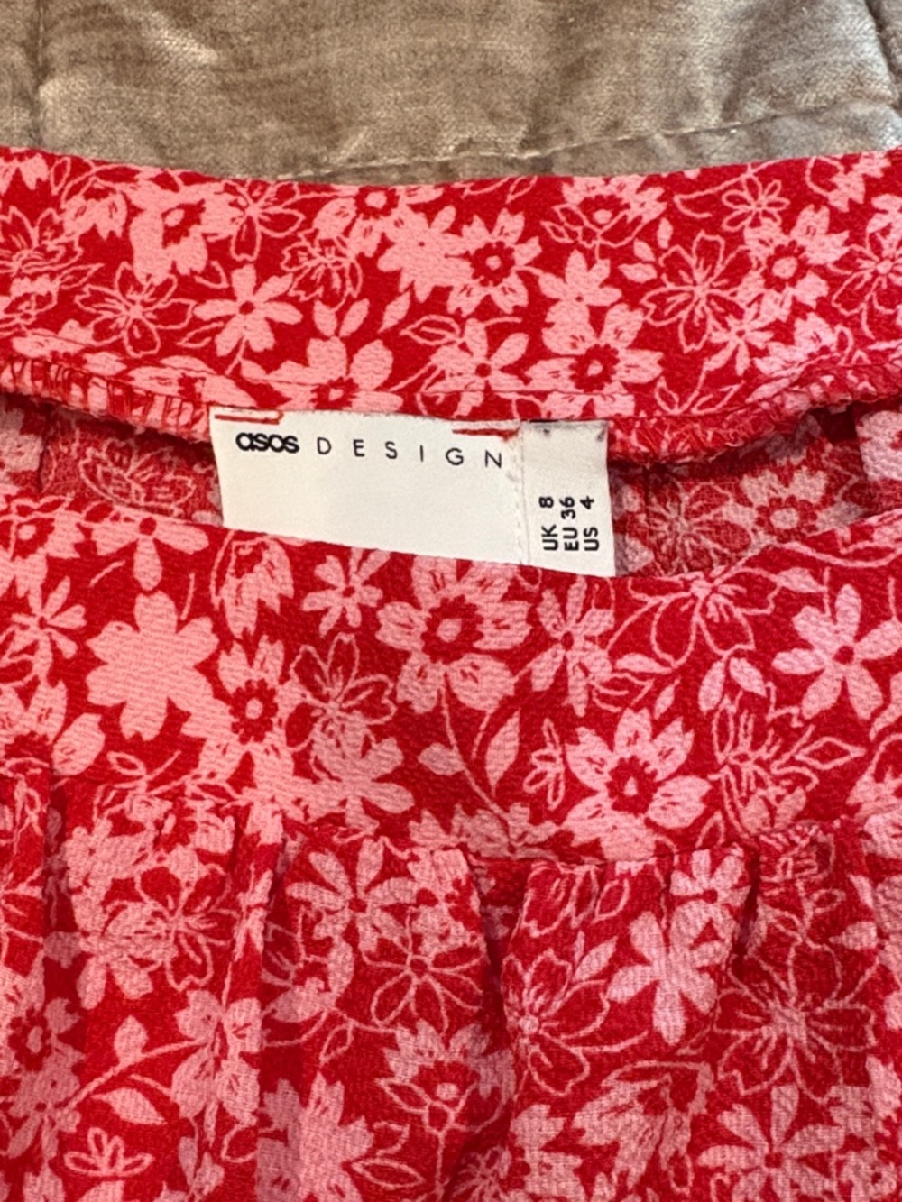ASOS Red Floral Square Neck Long-Sleeve Dress Tiered Dress Size 4 - Picture 3 of 8